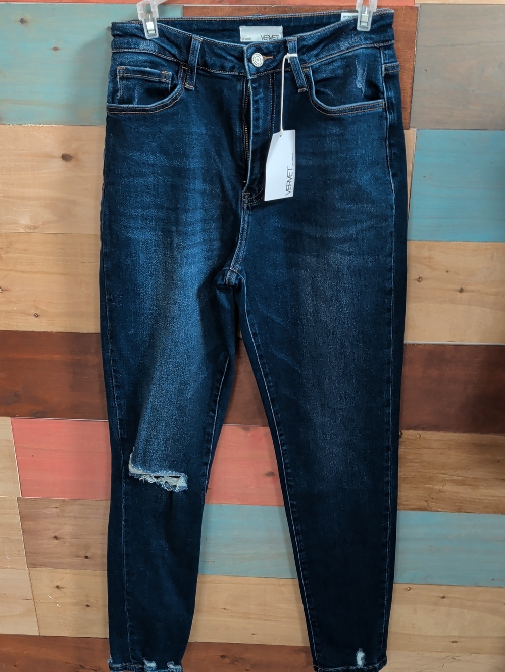 VERVET BY FLYING MONKEY Dark Wash Skinny Jeans with Knee Distress